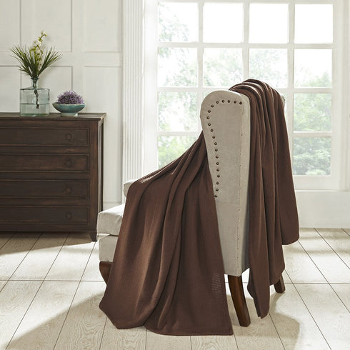 King Chocolate Cotton Waffle Weave Blanket