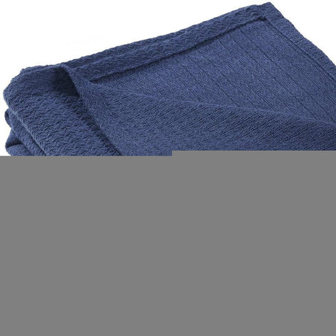 King Navy Blue Cotton Waffle Weave Blanket