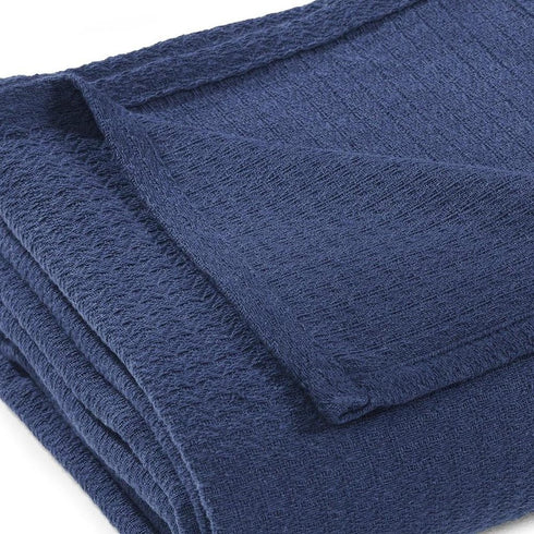 King Navy Blue Cotton Waffle Weave Blanket