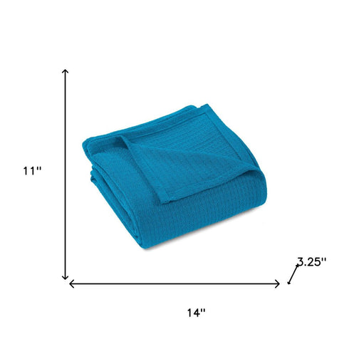 Twin Azure Cotton Waffle Weave Blanket