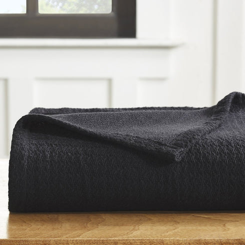 Twin Black Cotton Waffle Weave Blanket
