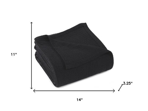 Twin Black Cotton Waffle Weave Blanket