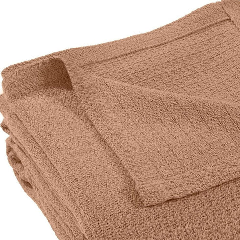 Twin Camel Cotton Waffle Weave Blanket