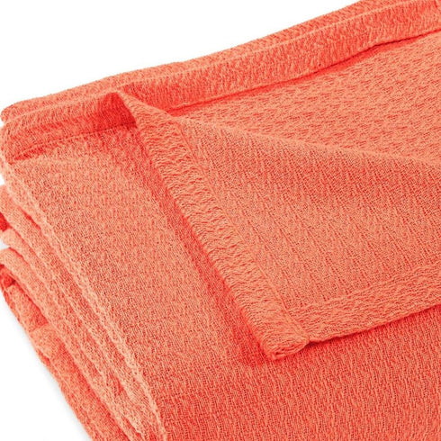Twin Coral Cotton Waffle Weave Blanket
