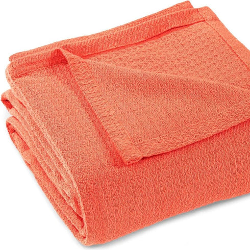 Twin Coral Cotton Waffle Weave Blanket