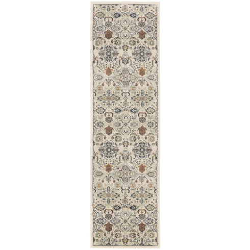 8' Green and Ivory Floral Power Loom Runner Rug