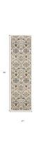 8' Green and Ivory Floral Power Loom Runner Rug