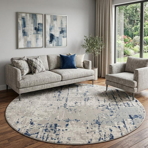 8' X 10' Blue and Gray Abstract Power Loom Area Rug