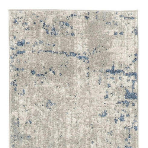 8' Blue and Gray Abstract Power Loom Runner Rug