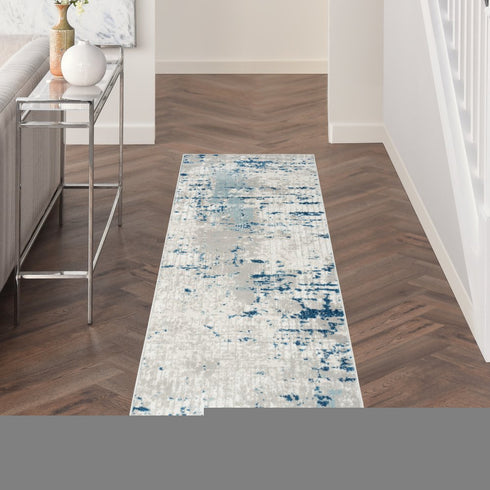 8' Blue and Gray Abstract Power Loom Runner Rug