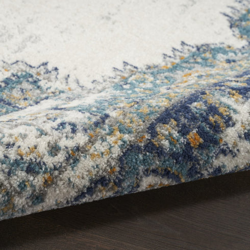 10' Blue And Ivory Oriental Distressed Runner Rug