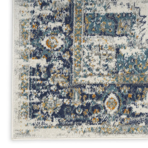 10' Blue And Ivory Oriental Distressed Runner Rug