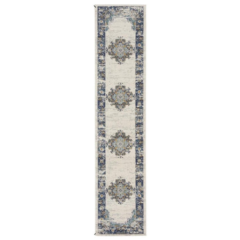 10' Blue And Ivory Oriental Distressed Runner Rug