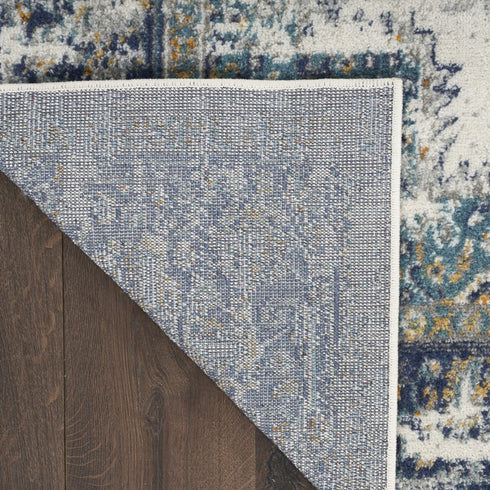 10' Blue And Ivory Oriental Distressed Runner Rug