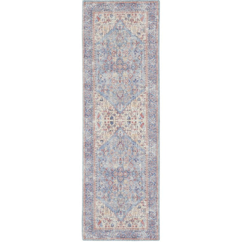 8' Gray Floral Power Loom Distressed Washable Runner Rug