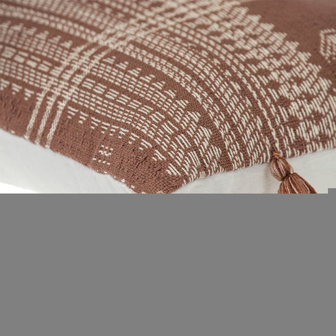 14" X 20" Beige and Brown Southwestern Cotton Throw Pillow With Tassels