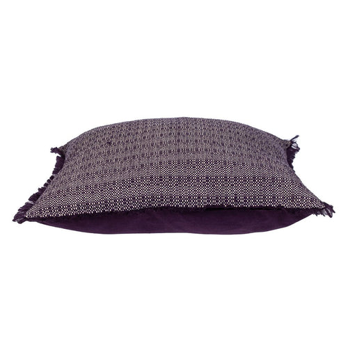 24" Purple and White Cotton Throw Pillow with Fringe