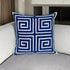 22" Beige and Blue Poly Cotton Blend Throw Pillow with Embroidery and applique