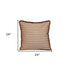 24" Brown and White Striped Cotton Throw Pillow With Fringe