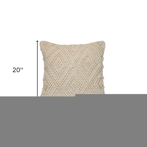 20" Off White Geometric Cotton Throw Pillow