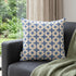18" Beige and Blue Geometric Cotton Throw Pillow