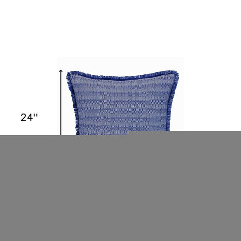 24" Blue and White Striped Cotton Throw Pillow With Fringe