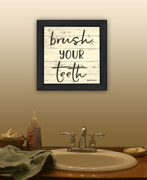 Brush your Teeth Black Framed Print Bathroom Wall Art