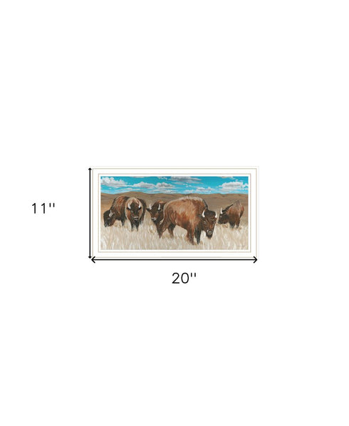 Bison Herd White Framed Print Wall Art