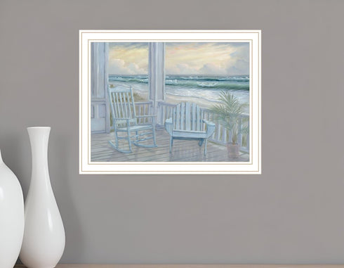Coastal Porch White Framed Print Wall Art