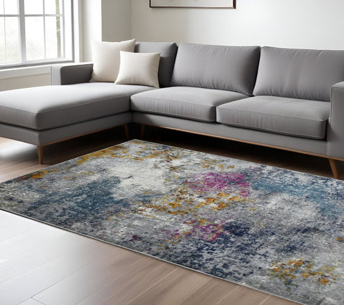 9' X 12' Blue Gray And Purple Area Rug