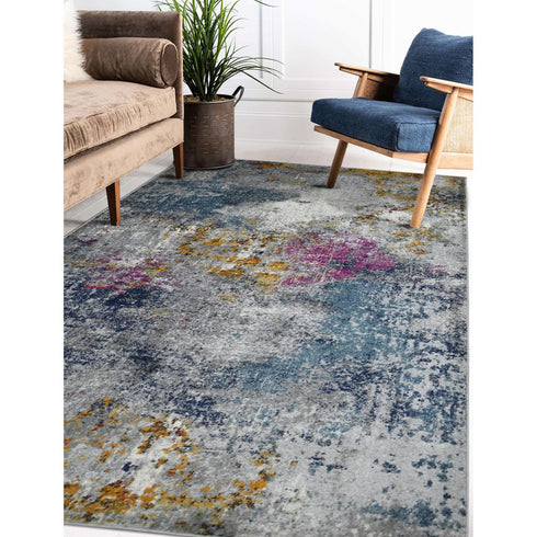 9' X 12' Blue Gray And Purple Area Rug