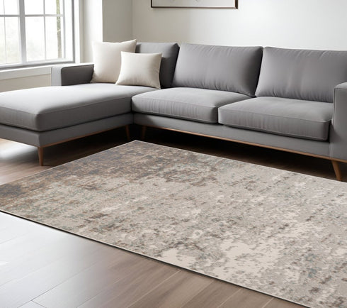 9' X 12' Gray And Ivory Abstract Area Rug