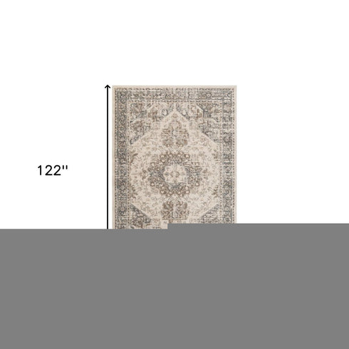 8' X 10' Gray And Beige Medallion Area Rug