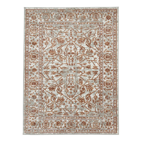 9' X 12' Ivory Gray And Rust Floral Area Rug