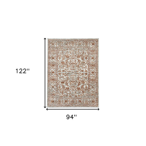 9' X 12' Ivory Gray And Rust Floral Area Rug