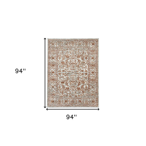 9' X 12' Ivory Gray And Rust Floral Area Rug