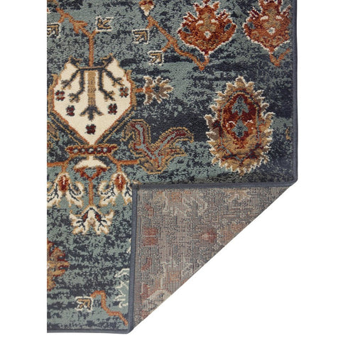 8' X 10' Teal Rust and Orange Oriental Power Loom Area Rug
