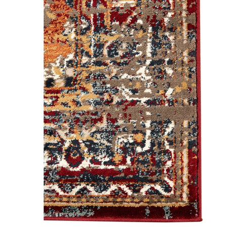 9' X 12' Ivory Red and Orange Medallion Power Loom Area Rug