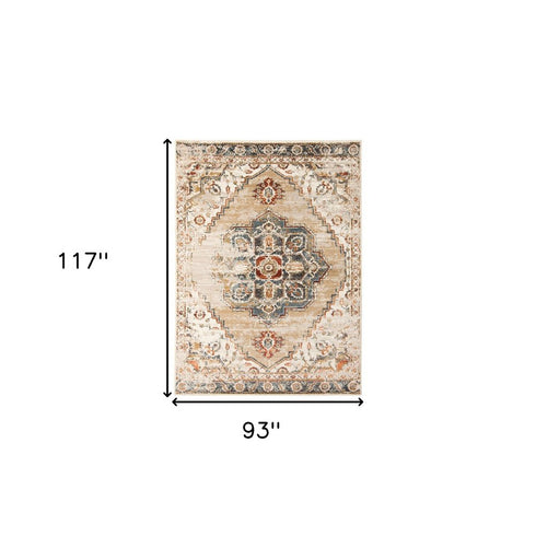 8' X 10' Ivory Tan and Gold Medallion Power Loom Area Rug
