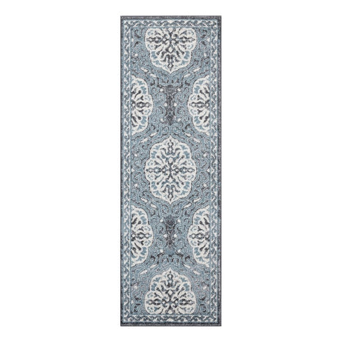9' X 12' Charcoal And Ivory Medallion Area Rug