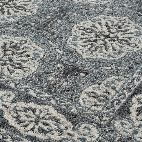 9' X 12' Charcoal And Ivory Medallion Area Rug