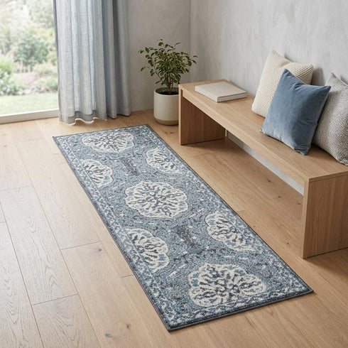 9' X 12' Charcoal And Ivory Medallion Area Rug