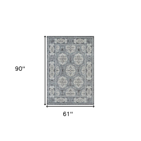 9' X 12' Charcoal And Ivory Medallion Area Rug