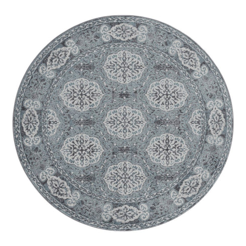 9' X 12' Charcoal And Ivory Medallion Area Rug