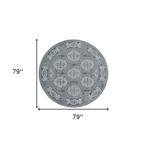 9' X 12' Charcoal And Ivory Medallion Area Rug