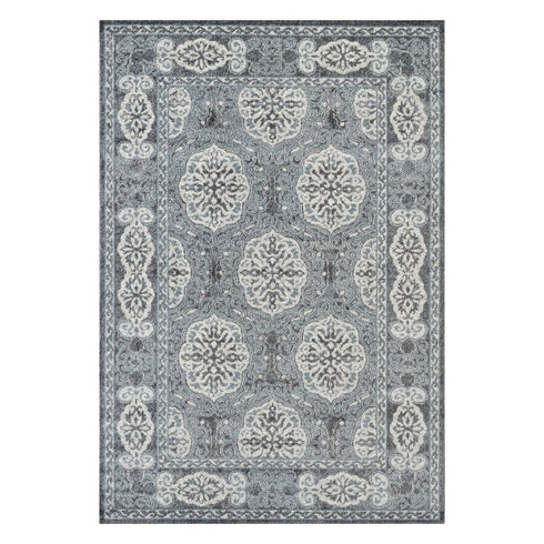 9' X 12' Charcoal And Ivory Medallion Area Rug