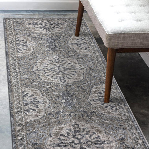 9' X 12' Charcoal And Gray Medallion Area Rug