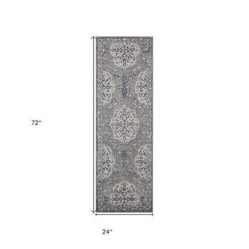 9' X 12' Charcoal And Gray Medallion Area Rug