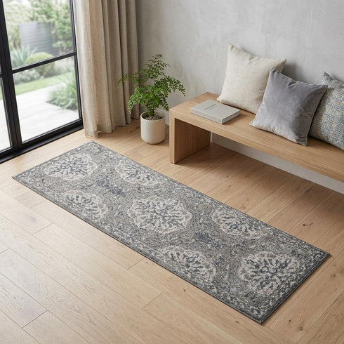 9' X 12' Charcoal And Gray Medallion Area Rug