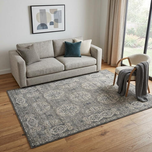 9' X 12' Charcoal And Gray Medallion Area Rug